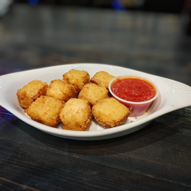 Fried Mac and Cheese Squares.