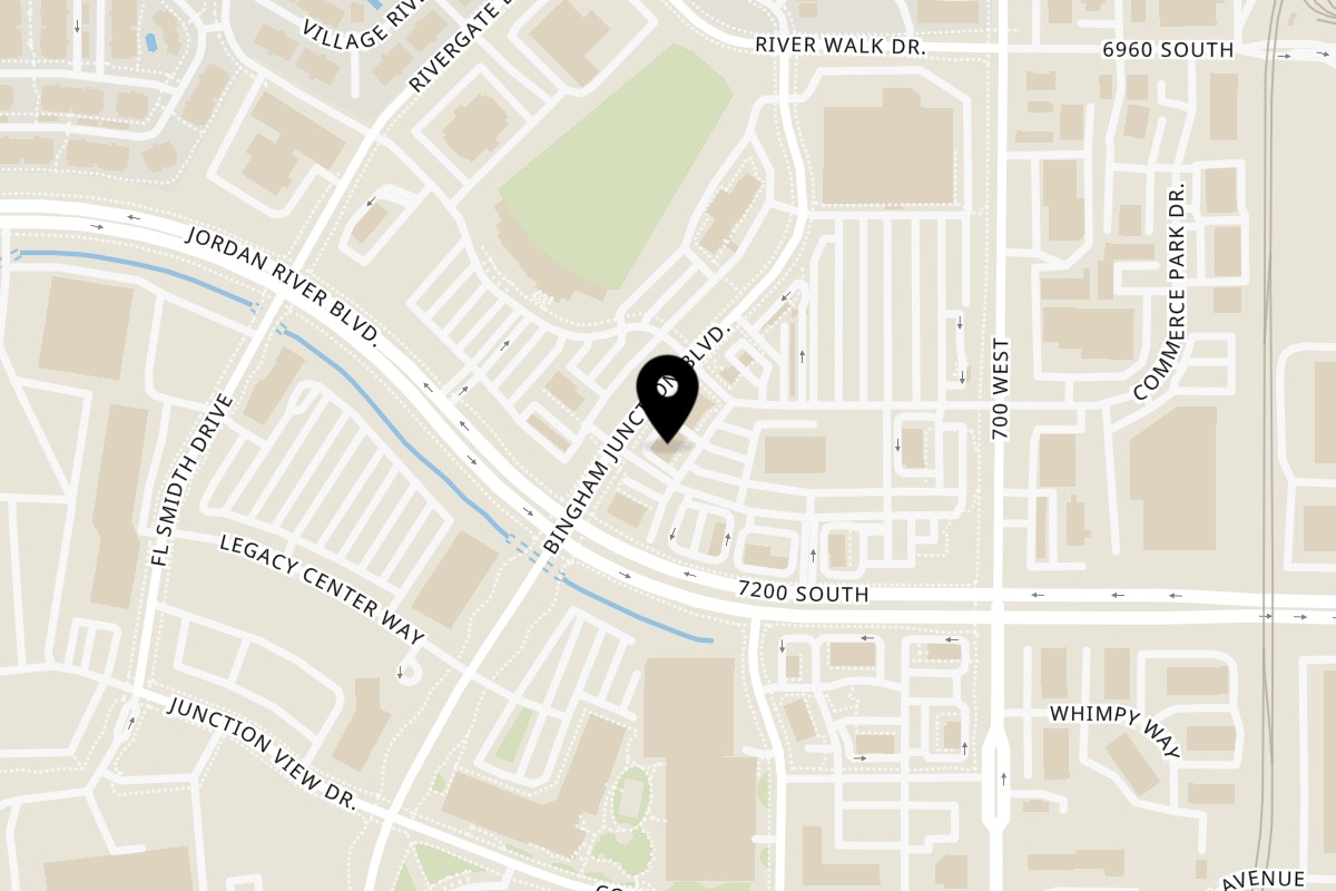 Map showing the location of Wicked Peel Pizza Midvale on 7101 Bingham Jct Blvd Suite 102 in Midvale